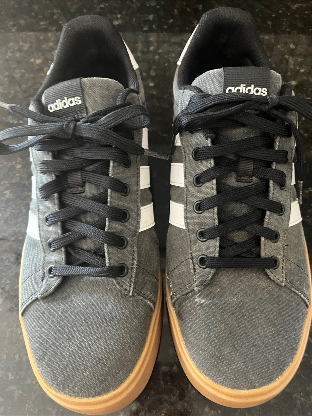 adidas Gray Canvas Sneakers with White Stripes and Gum Sole